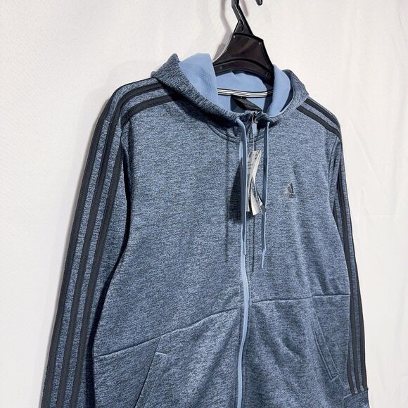 Adidas Men’s M Tech Fleece Full Zip Long Sleeve Hoody Sweatshirt Blue - Picture 3 of 11